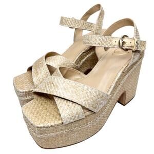 Sam Edelman Tiranna Sandals Womens Size 9.5 Platform Eggshell Raffia Woven